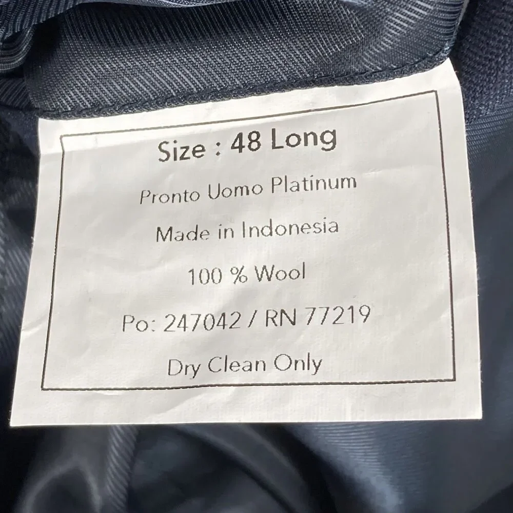 Pronto Uomo Platinum Blazer Wool Navy Blue 48 50 L Executive Fit 2 Vent Preppy